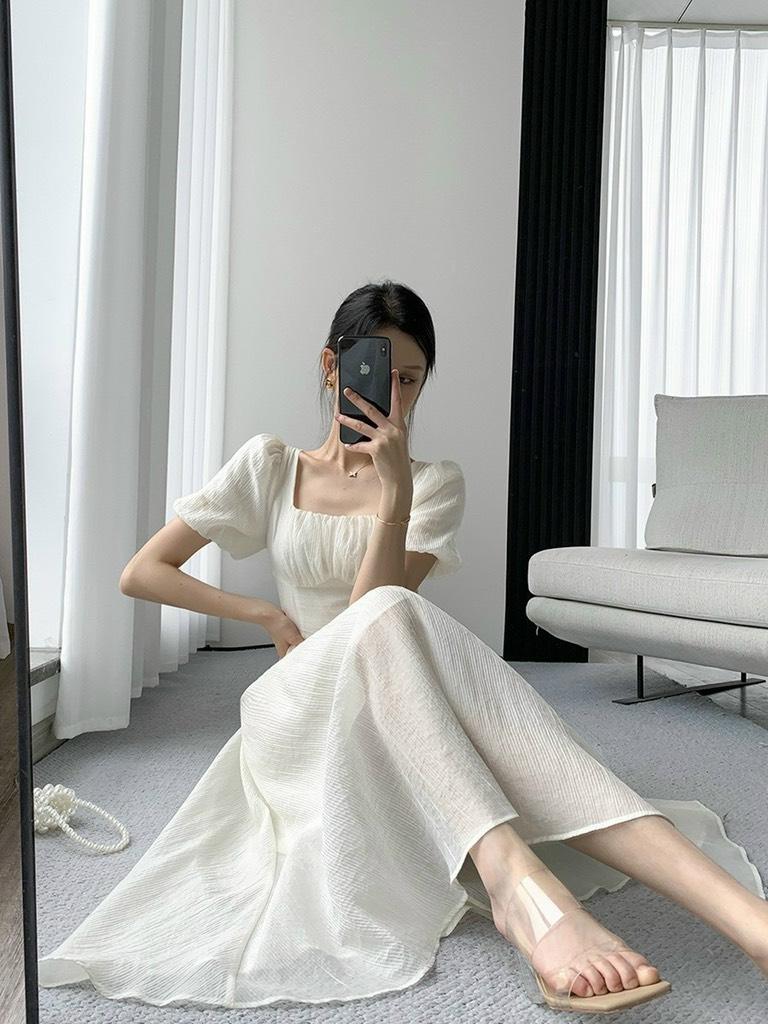 ĐẦM MIDI XỐP NHÚN NGỰC TAY BÍ 13468