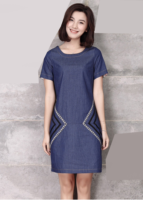 Đầm Jean Nữ Suông Phối Kiểu Cách Điệu Thời Trang