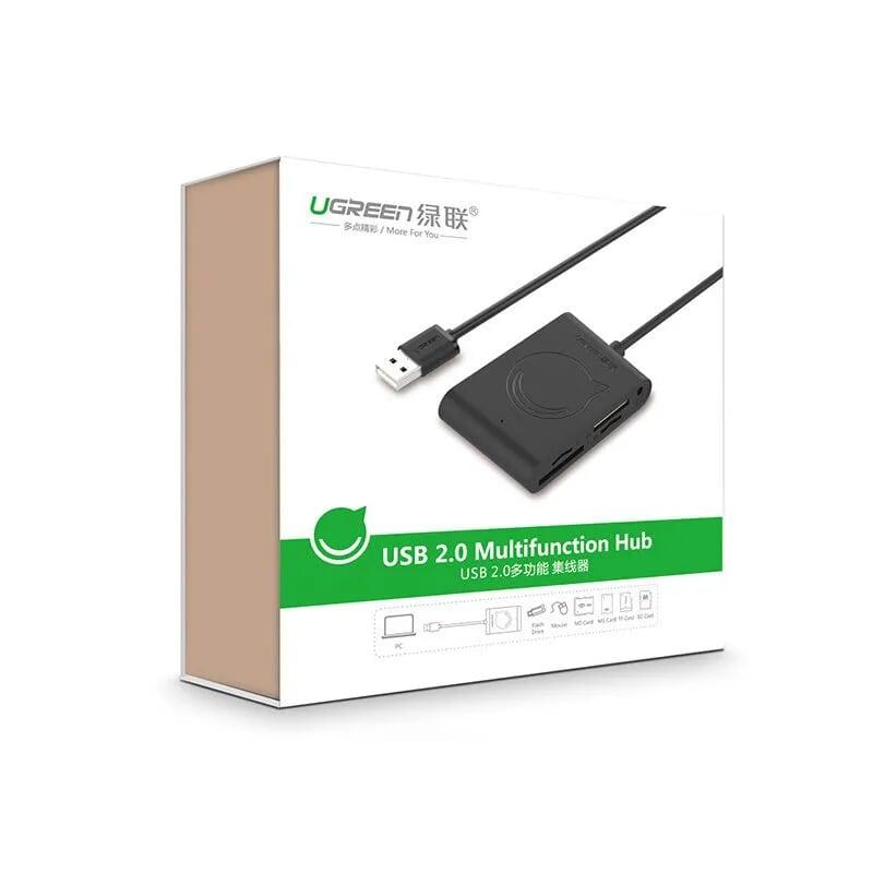 Ugreen UG20238CR101TK 1M Màu Đen Bộ chia 3 cổng USB 2.0 kèm đầu đọc thẻ SD/M2/SD/TF - HÀNG CHÍNH HÃNG