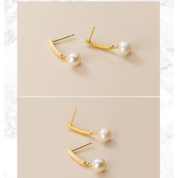 Khuyên tai bạc Ý s925 thanh bạc xi vàng ngắn ngọc G8211 - AROCH Jewelry