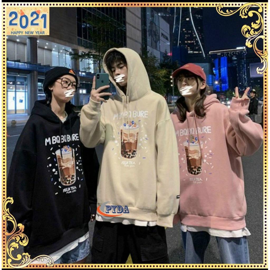 Áo Khoác Hoodie Nỉ Bông Milk Tea Form rộng Unisex Nam Nữ Couple đều mặc được