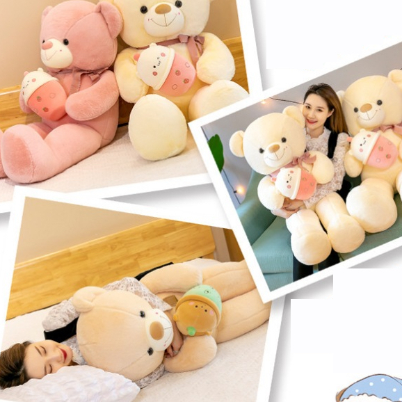 Thú nhồi bông Teddy ôm bình sữa đáng yêu - Size từ 60cm đến 1m2 - Quà tặng gấu bông Teddy lông mịn nhiêu màu khổng lồ