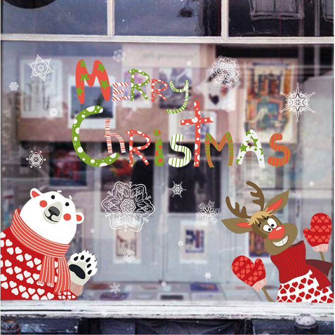 Decal trang trí noel gấu tuyết và tuần lộc vui đón giáng sinh
