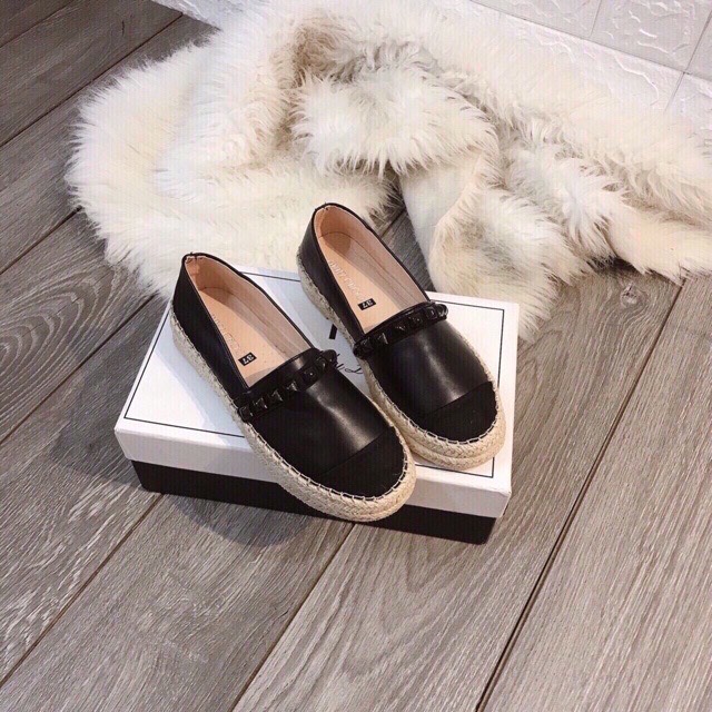 Giày lười slip on nữ đính đinh đế giả cói vintage thời trang hàng cao cấp chuẩn đẹp-GL14