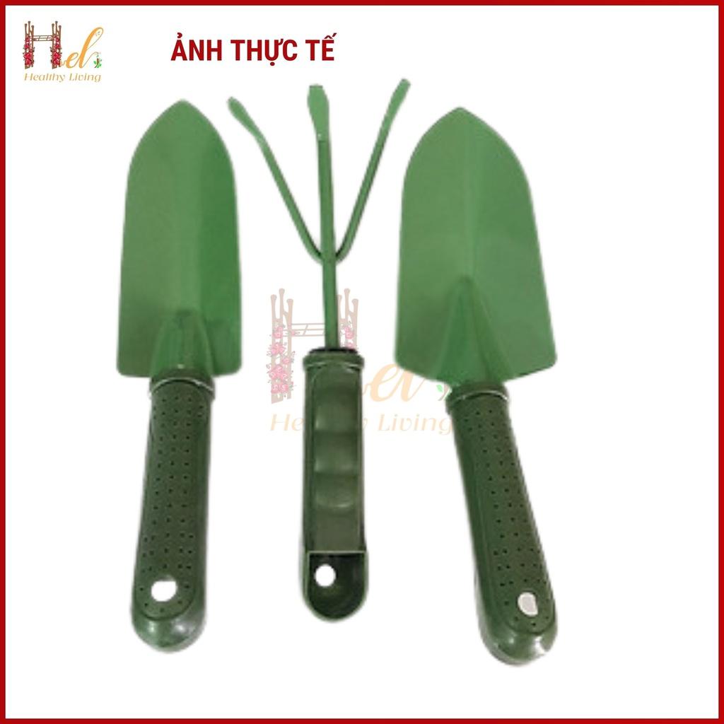 Bộ Dụng Cụ Làm Vườn 3 Món (Thép Xanh) Dùng Cào Đất, Xúc Đất Trồng Hoa, Trồng Rau Sạch, Cây Cảnh