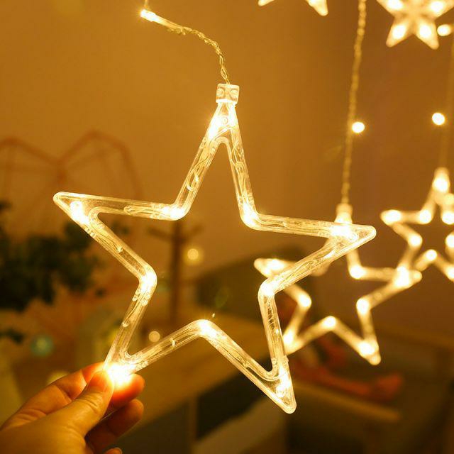 Dây nháy led hình ngôi sao kiểu rèm cửa trang trí ngày tết Noel