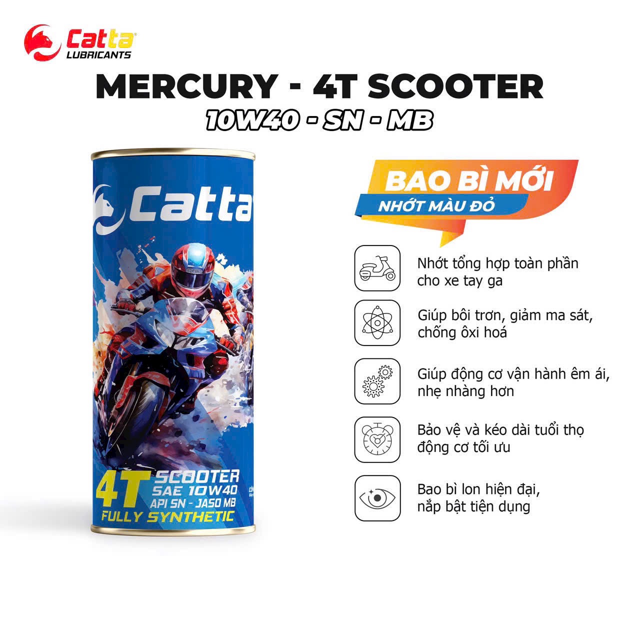 Nhớt tổng hợp toàn phần CATTA 4T SCOOTER 0.8L - SAE 10W40, API SN, JASO MB, Fully Synthetic 100% - Hàng chính hãng