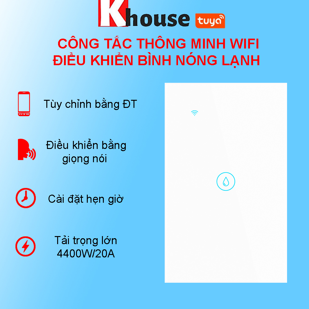 Công Tắc Điều Khiển Bình Nóng Lạnh Thông Minh TUYA Wifi + Bluetooth, Điện Áp Tối Đa 4400W / 20A, Cài Đặt Hẹn Giờ - Hàng Nhập Khẩu