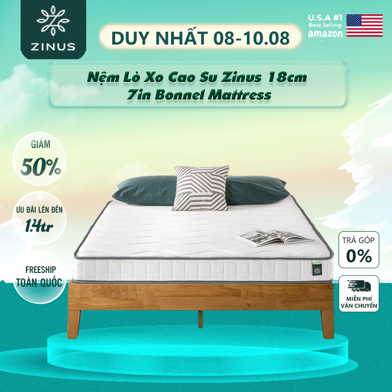 Nệm Lò Xo Cao Su Liên Kết Zinus 18cm Bonnel Mattress