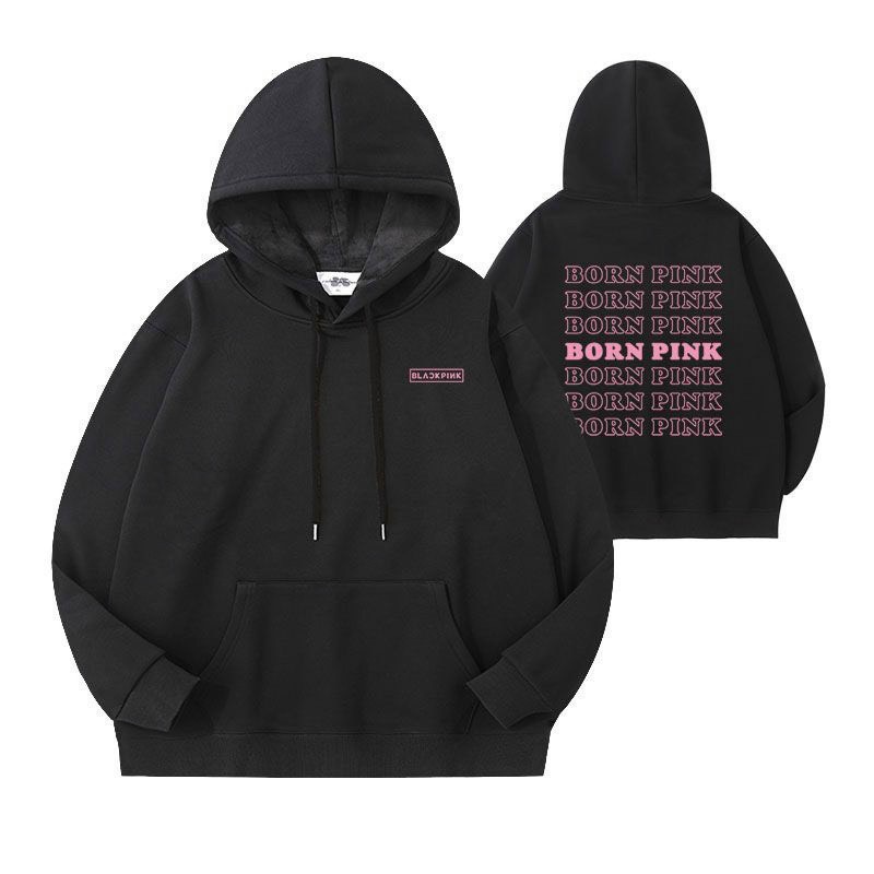 Áo hoodie BORN PINK mới về, in nổi chữ, nón rộng 2 lớp vải chính, form rộng 75kg ,vải dày mịn,chống nắng tốt, cánh tay rộng, phồng .