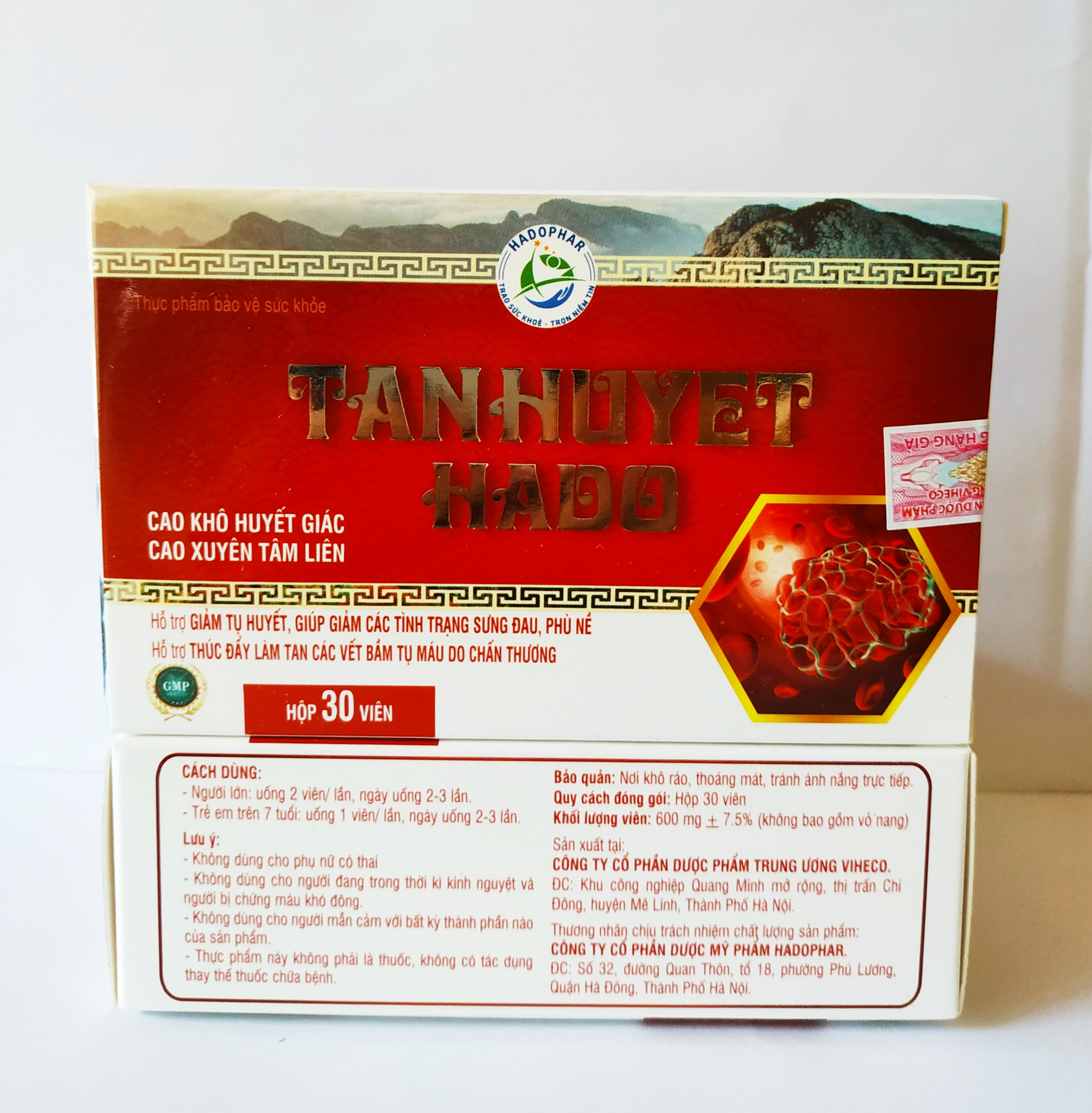 Tan Huyet Hado Chuyên Dùng Trong Spa – Giúp Làm Tan Vết Bầm Tím – Mau Lành Vết Thương - Huyết Giác - Hộp 30 Viên