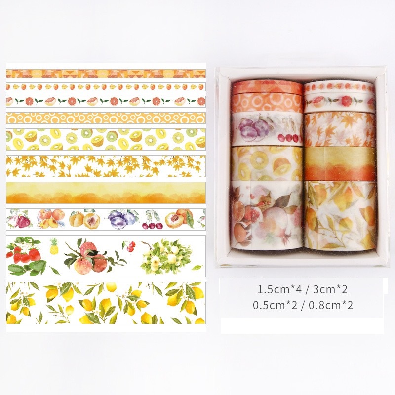 Bộ 10 Băng Keo Giấy Washi Tape Trang Trí Sổ Lưu Niệm, Lưu Bút, Nhật Ký Dễ Thương, Sáng Tạo Handmade DIY