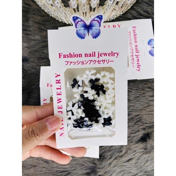 Charm Nơ Nhựa Mix Màu Đen Trắng Gắn Nail 3D Nghệ Thuật, Set Nơ 50 Chiếc Trang Trí Móng Dùng Làm Nail Nữ - Nail Phương Miu Women Sơn Gel