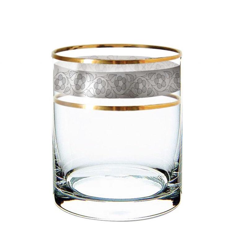 Bộ 6 ly pha lê uống whisky bia nước 280 ml mạ vàng platin Tiệp Khắc