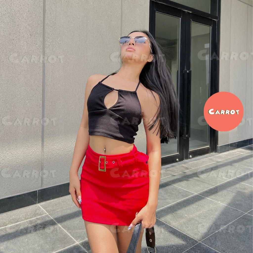 Áo croptop thiết kế khoét ngực 2 dây chân váy đỏ ôm body sexy chất vải cao cấp đi chơi đi du lịch carrotxinhdep