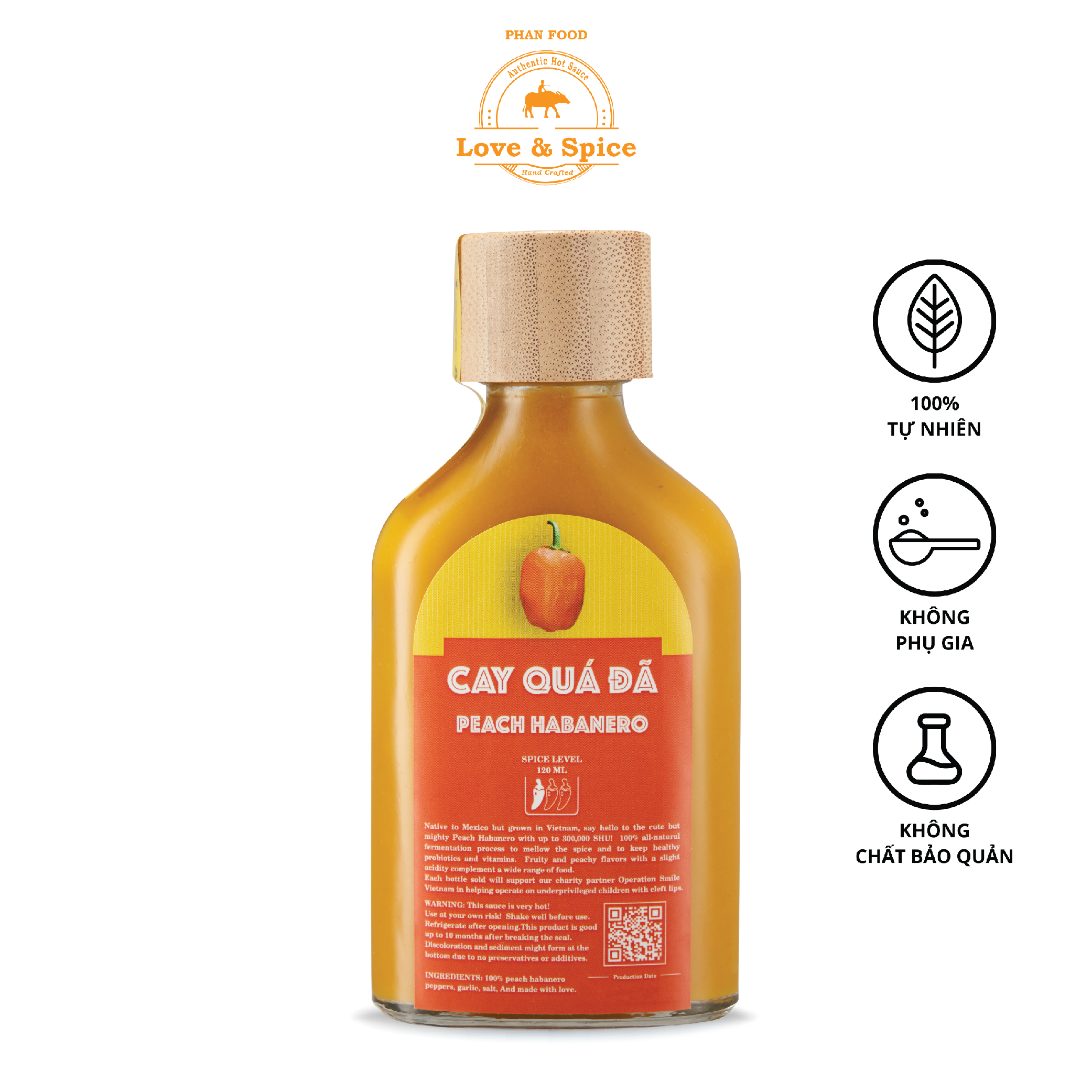 CAY QUÁ ĐÃ - Tương ớt siêu cay Love & Spice  lên men tự nhiên từ ớt Peach Habanero chai 120ml