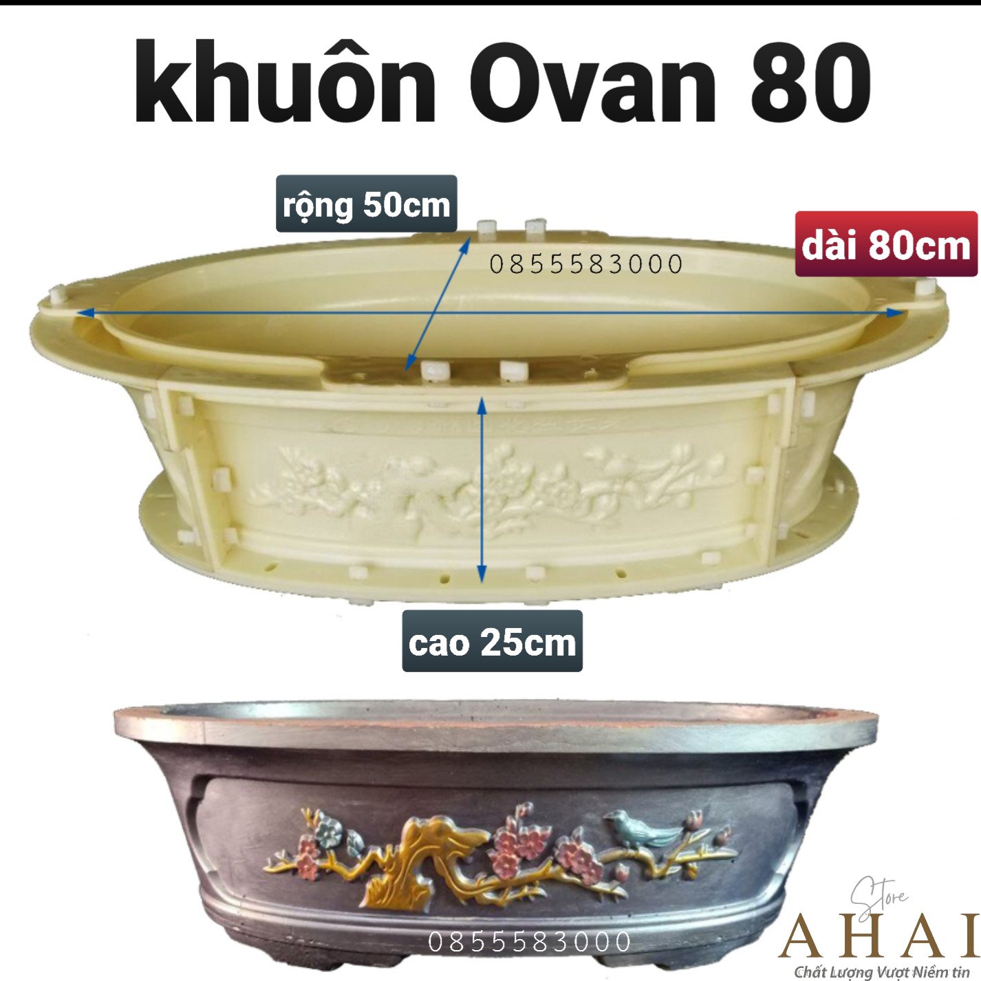 Khuôn đúc chậu ovan 80*50*25 có lòng trong đễ dàng sử dụng