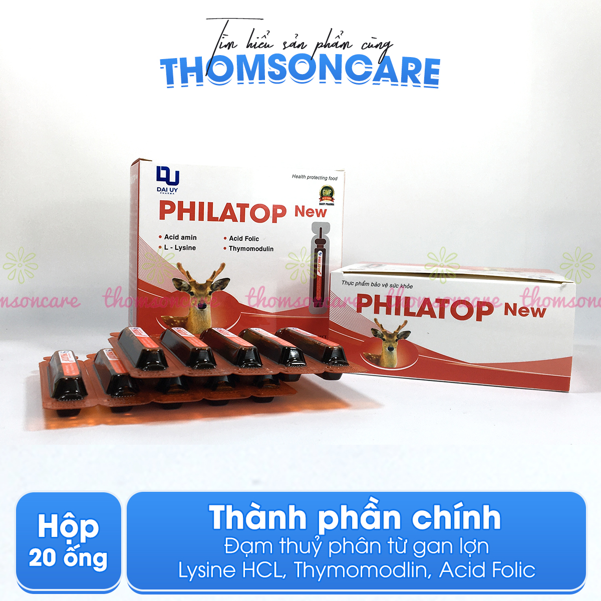 Philatop con hươu hộp 20 ống - dùng cho trẻ biếng ăn, chậm lớn, người già, tăng sức đề kháng, bổ sung chất đạm