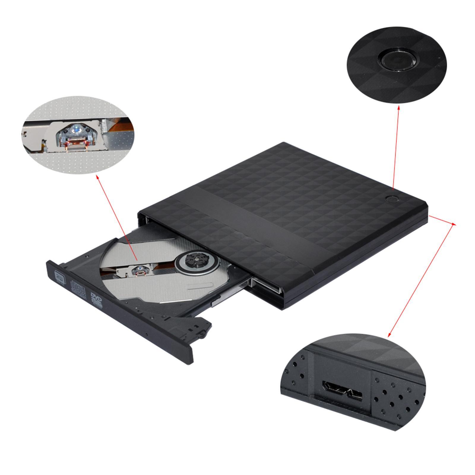 Portable USB 3.0 External DVD Drive Optical Drive Recorder DVD-RW for Laptops Desktop PC, Universal Wide Support
