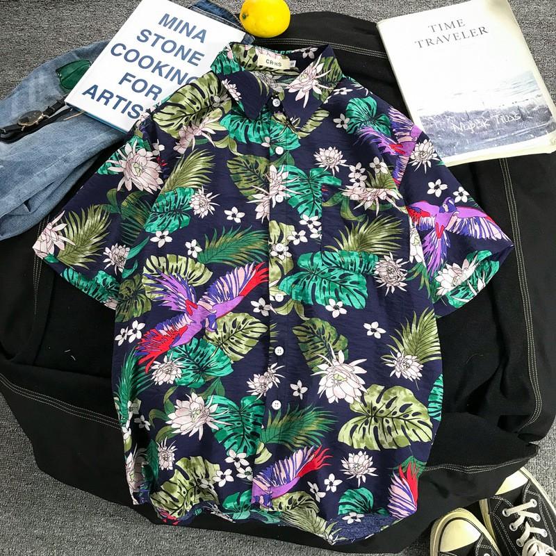 Áo sơ mi hawaii họa tiết hoa lá chim