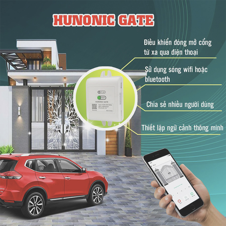 Bộ điều khiển cổng từ xa Hunonic Gate - Điều khiển cửa tự động qua wifi bằng điện thoại