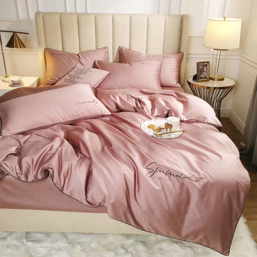 Bộ Chăn Ga Gối Lụa Tencel 60s Đơn Sắc LIDACO Cao Cấp - Hồng Phấn - TẶNG VỎ GỐI ÔM COTTON