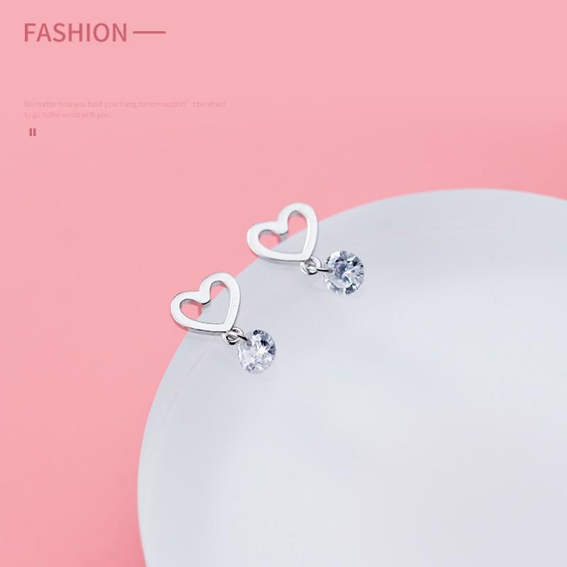 Khuyên tai bạc Ý s925 Tim rỗng thả đá E2113 - AROCH Jewelry