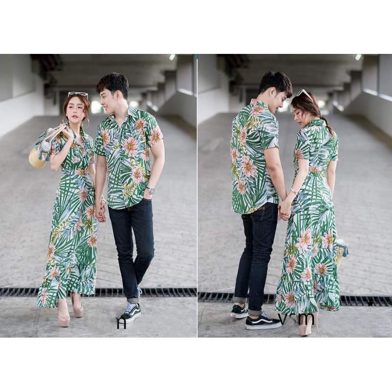 Váy áo đôi hình hoa lá, phù hợp đi biển chụp hình cưới, dạo phố
