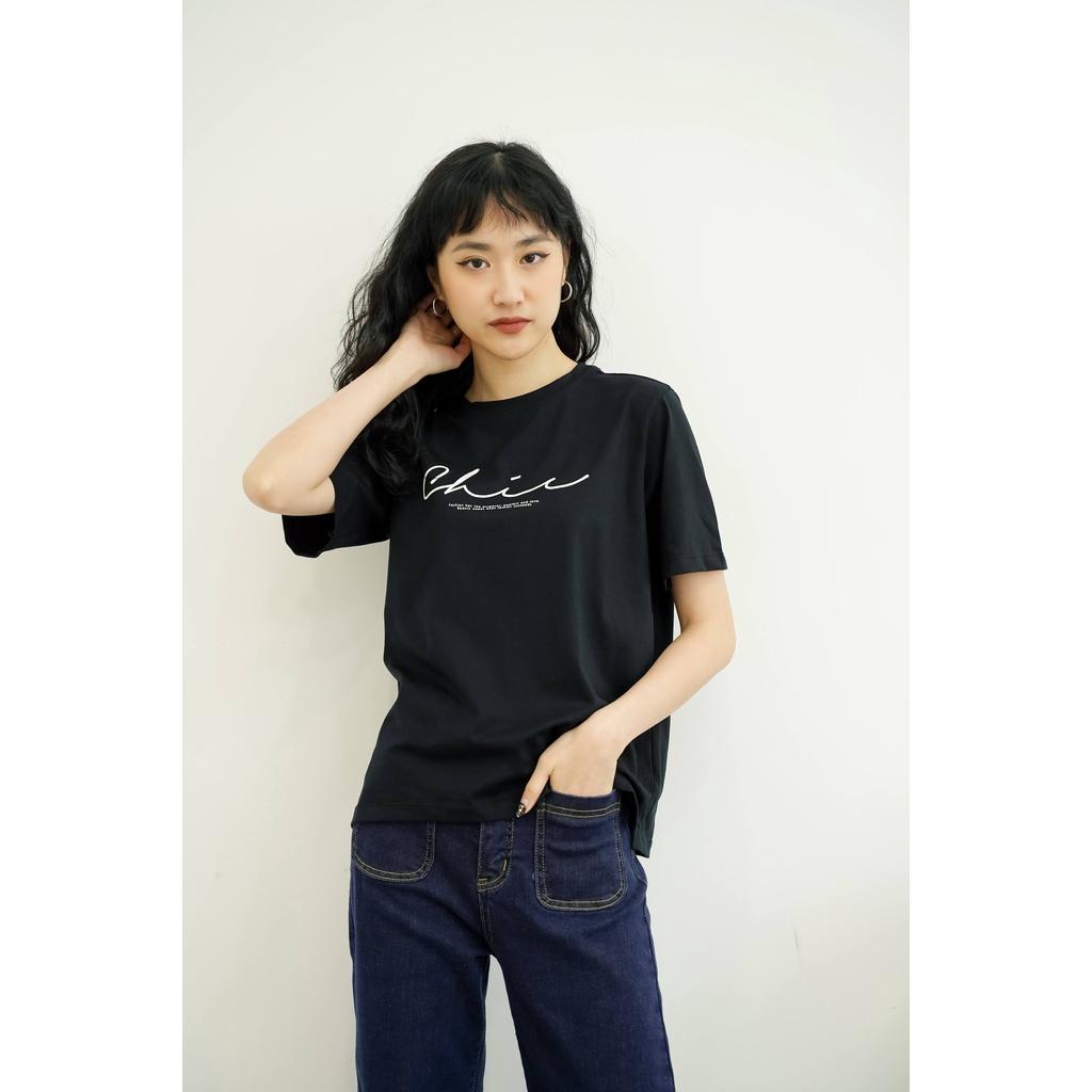 Áo thun tay lỡ Méo shop phông nữ cổ tròn cotton in chữ Chic freesize form rộng