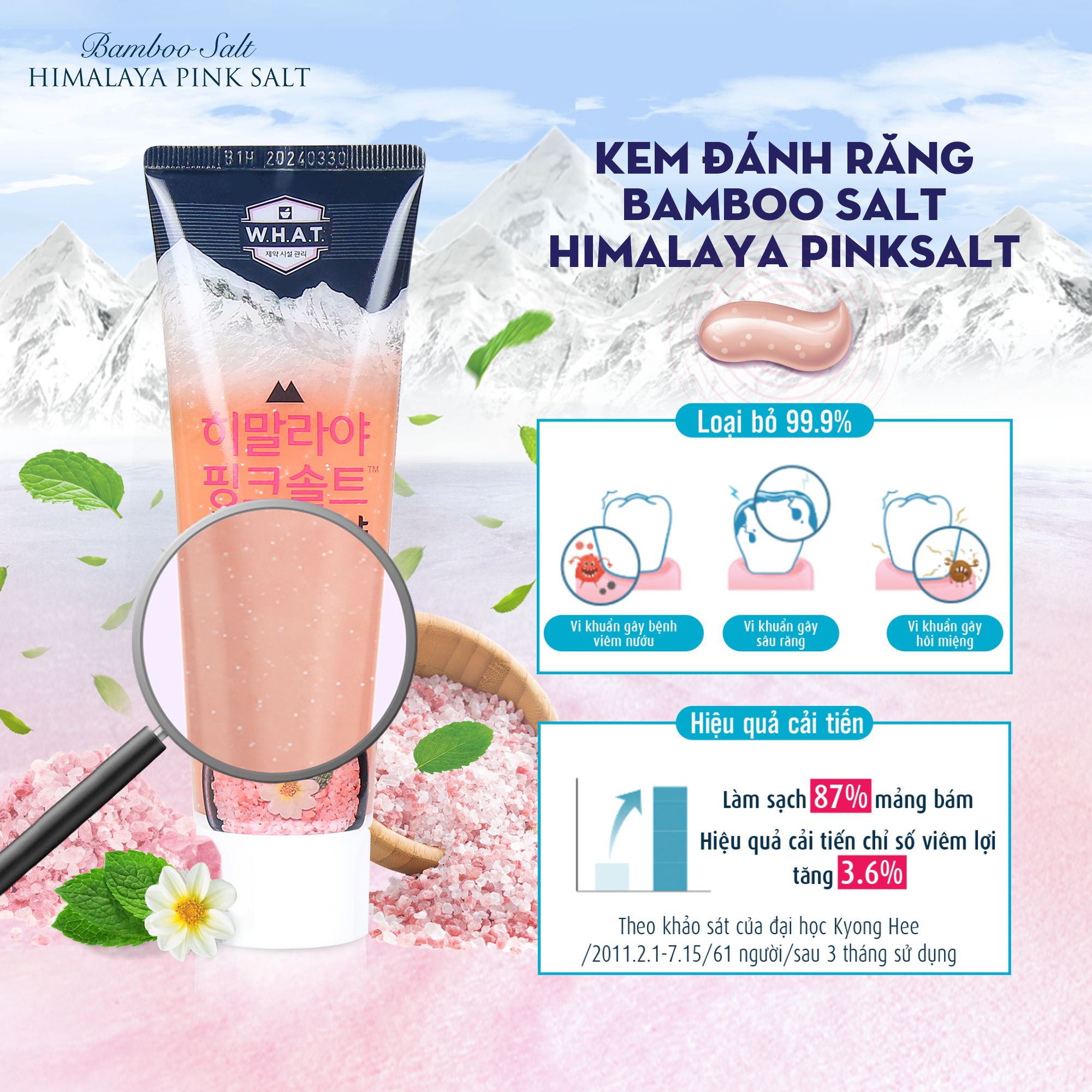 Kem Đánh Răng Muối Hồng Hương Hoa Bạc Hà Himalaya Pink Salt Floral Mint Pumping Toothpaste