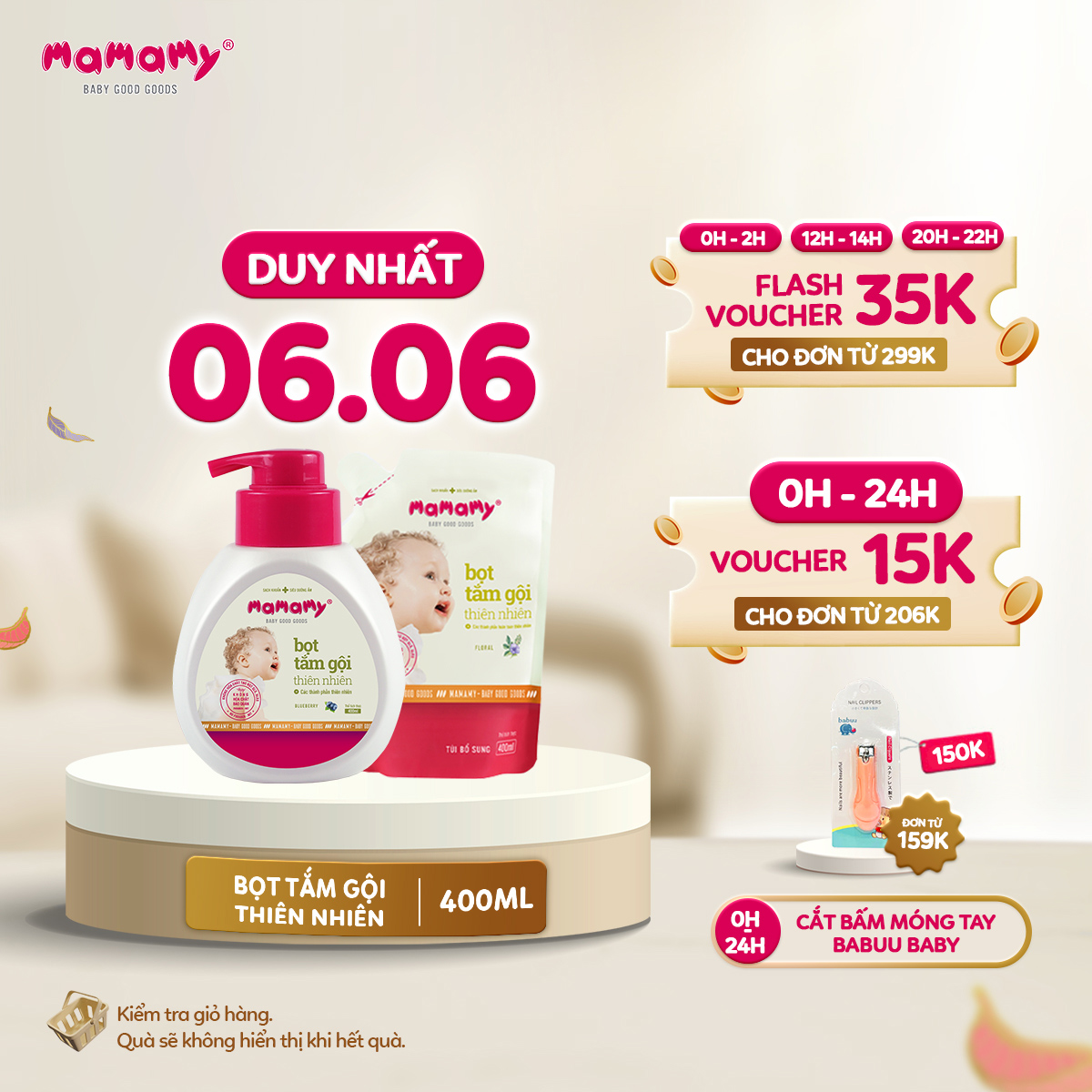 Combo 1 Chai Bọt Tắm Gội Thiên Nhiên Mamamy 400ml + 1 Túi Bổ Sung Floral 400ml