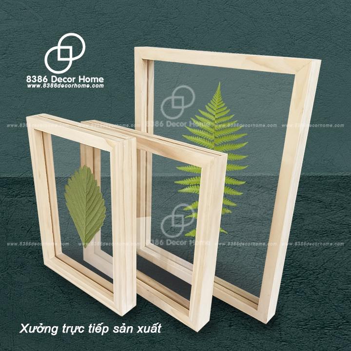 Khung ảnh gỗ thông 2 mặt nhiều kích thước để bàn 20x20cm, A4, A5, (2 tấm mica dày 1,5mm