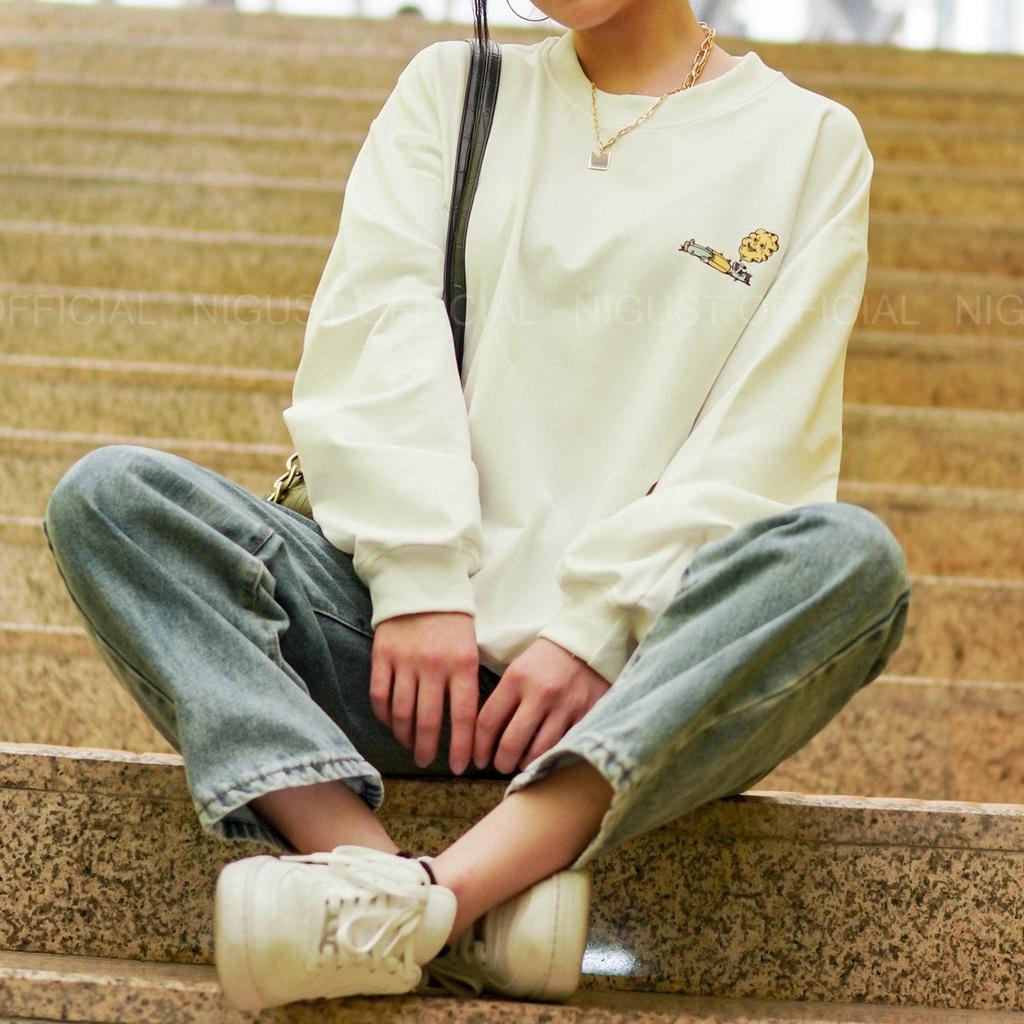Áo sweater nam nữ local brand NIGUST Way Out West N202 chất liệu nỉ da cá form rộng màu đen trắng Fullbox