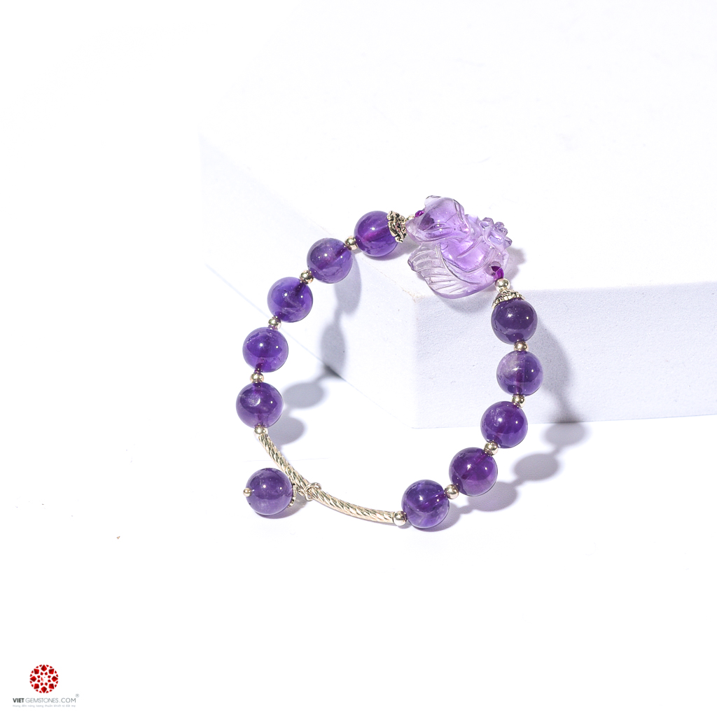 Vòng tay Thạch Anh Tím phối Hồ Ly tự nhiên 100% đem tới may mắn, bình an, hợp mệnh Hỏa, Thổ | VietGemstones