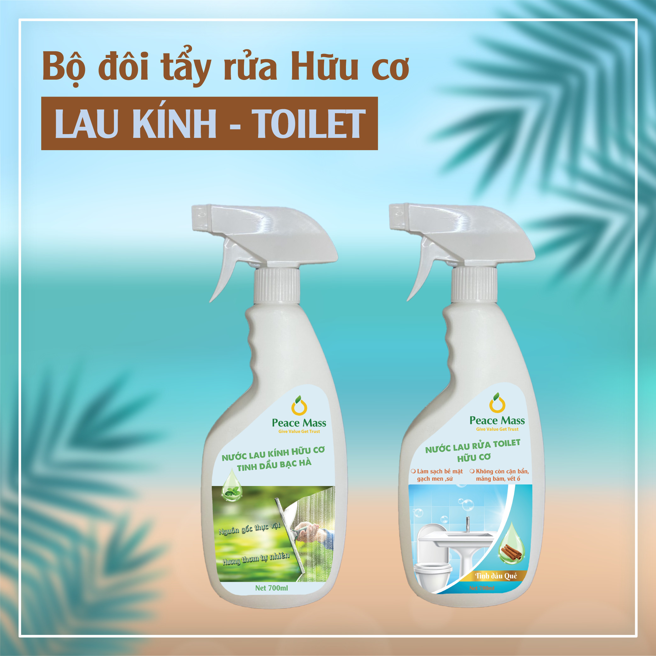 Combo TLC1 Peace Mass Nước Lau Rửa Toilet Gốc Thực Vật700ml + Nước Lau Kính Gốc Thực Vật 700ml