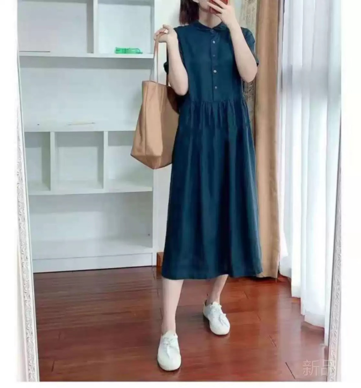 Váy Sơ Mi Thiết Kế Nhún Eo Thanh Lịch, Đầm Suông Linen Ngắn Tay Thời Trang Mùa Thu Đũi Việt