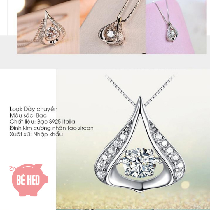 Dây chuyền bạc đá zircon - Dây chuyền nữ trái tim - Trang sức Bé Heo BHDC250