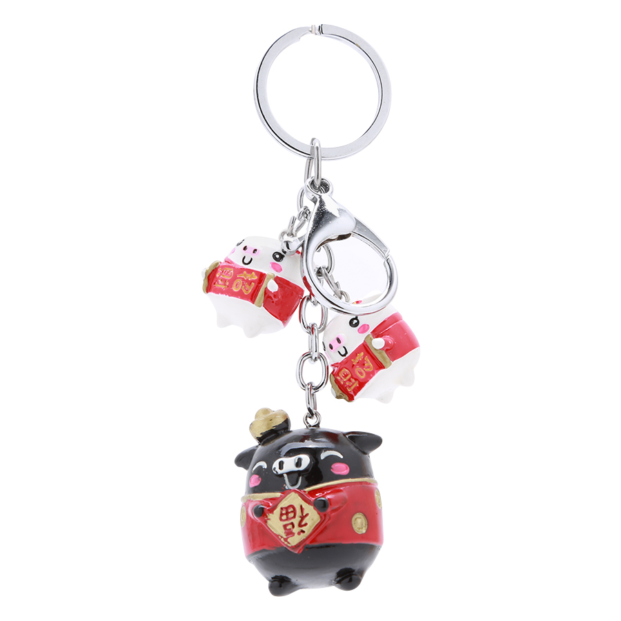 Móc Khóa 3 Con Heo Sứ -  Đỏ Đen Trắng