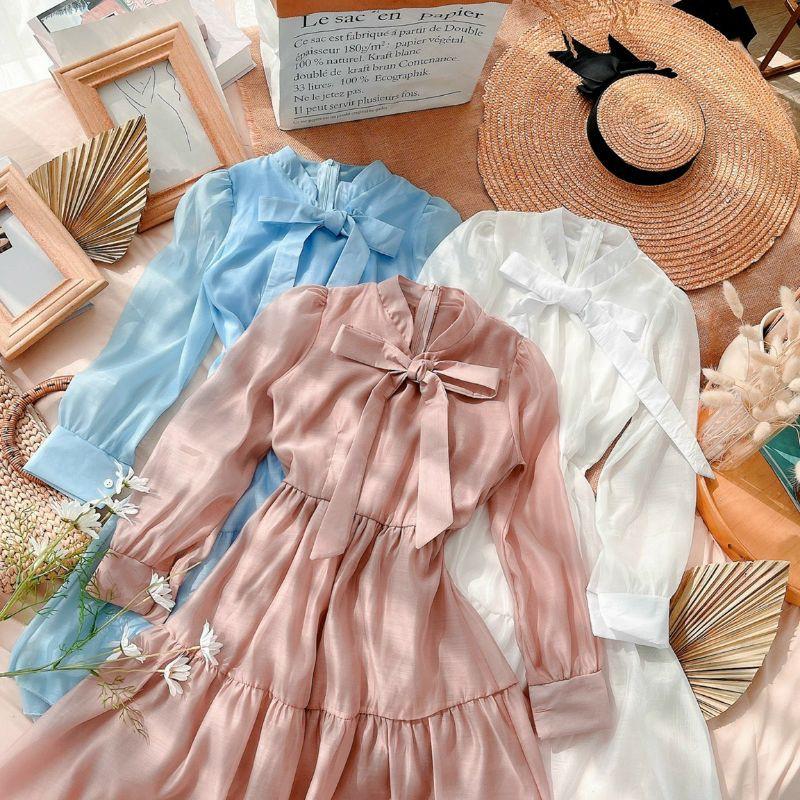 ĐẦM VOAN XOÈ TAY BO NƠ CỔ 3M: XANH, NUDE, TRẮNG DỊU DÀNG, DỄ THƯƠNG, XINH NHƯ CÔNG CHÚA