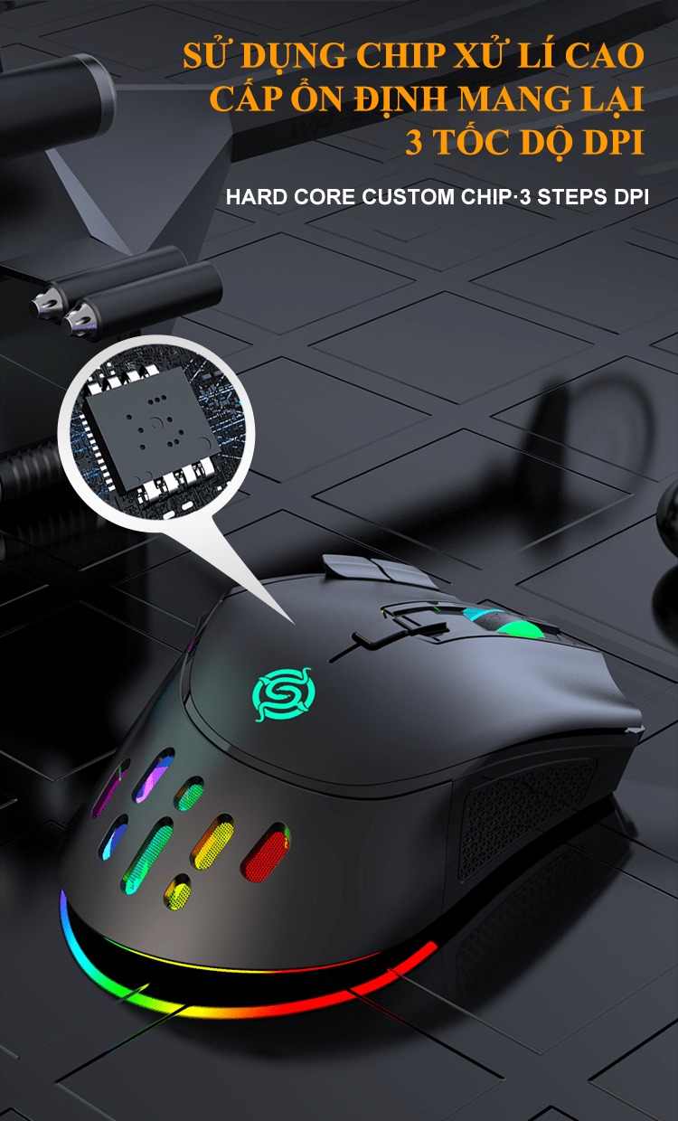 Chuột không dây K-snake BM-520 kết nối bằng chip USB 2.4GHz có led RGB nhiều chế độ màu và độ DPI lên đến 3200DPI