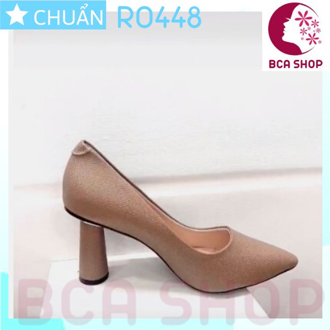 Giày cao gót nữ 8p RO448 ROSATA tại BCASHOP da tạo vân thời trang, gót trụ cách điệu - màu nâu nhạt