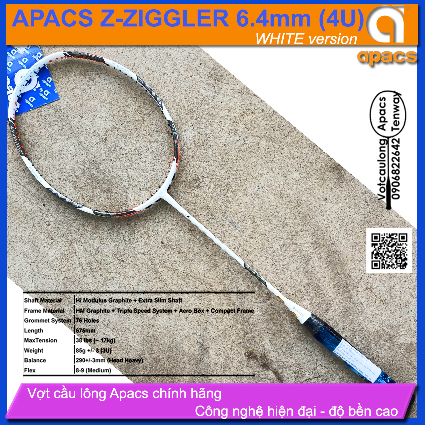 [Vợt cầu lông Apacs Z-Ziggler New White Version - 4U] Thân đũa công nghệ mới, sơn nhám trắng cực đẹp