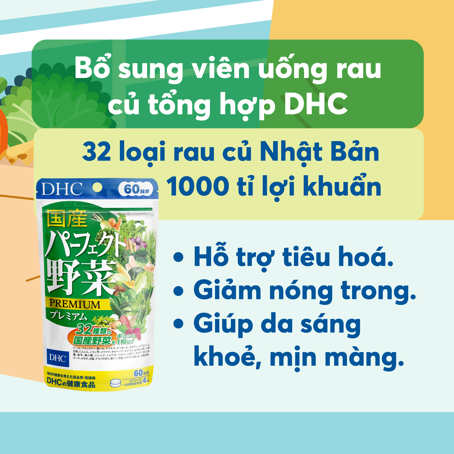 Rau củ tổng hợp DHC Nhật hỗ trợ hệ tiêu hóa, thanh lọc cơ thể, giảm nóng trong, giảm mụn, tăng sức khỏe tổng thể - OZ Slim Store