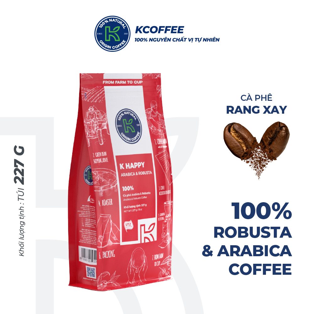 Hộp Quà Cà Phê K Coffee Love Box 3 - cà phê rang xay Robusta Arabica và cà phê hoà tan đậm vị (cà phê rang xay K-Happy, K-Life và cà phê hòa tan Black)