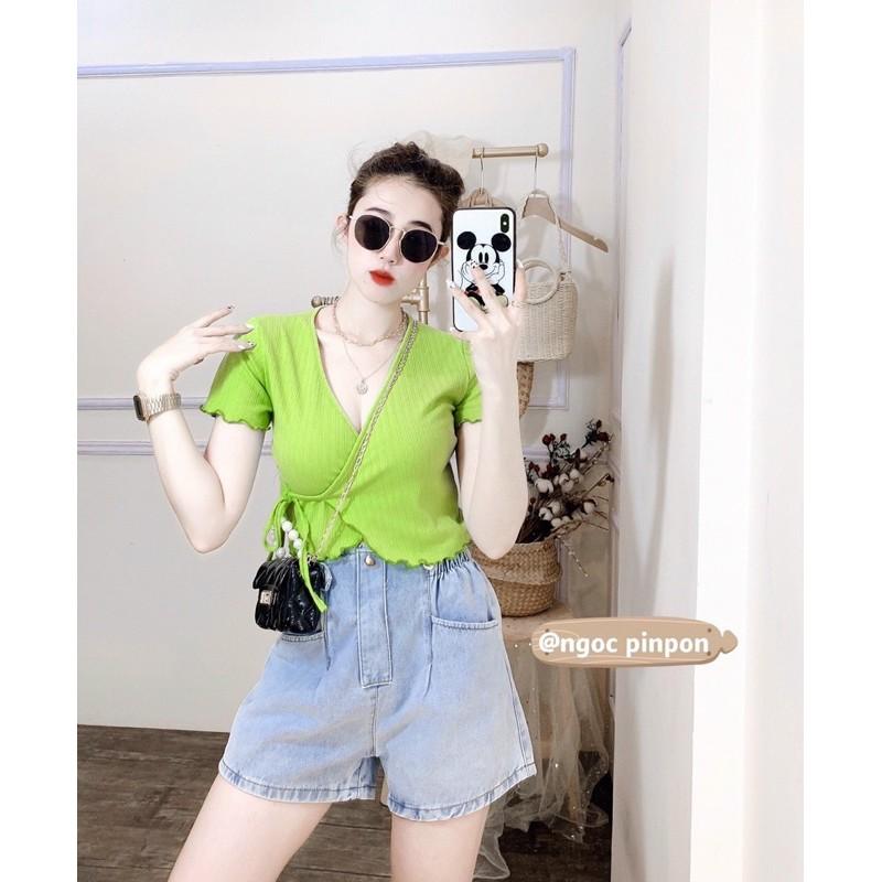 Áo đắp chéo lên hình thật siêu đẹp nhé khách ️Chất thun gân mịn -N