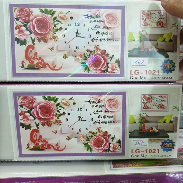 Tranh đá cha mẹ hoa hồng đồng hồ LG1021 - kích thước: 65 * 45cm.