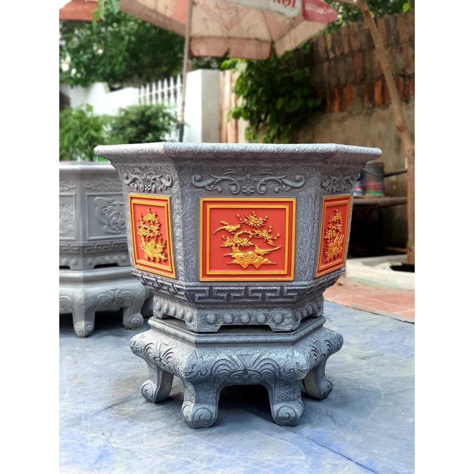Bộ khuôn đúc chậu cảnh lục giác rộng 70cm mẫu Trúc-Cúc-Mai ghép Phúc-Lộc-Thọ kèm chân nhựa ABS có lòng trong