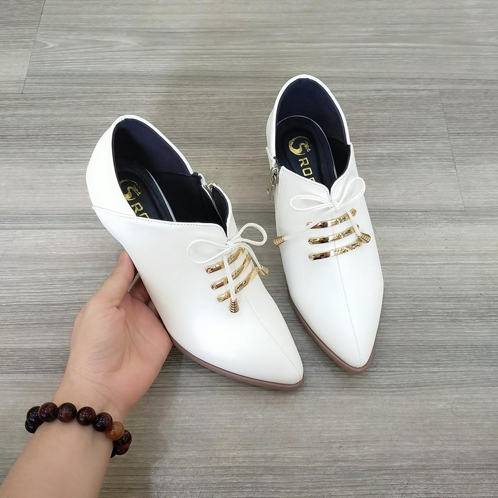 Boot thời trang nữ cao cấp ROSATA RO301 4p gót trụ - Đen, Trắng - HÀNG VIỆT NAM - BKSTORE