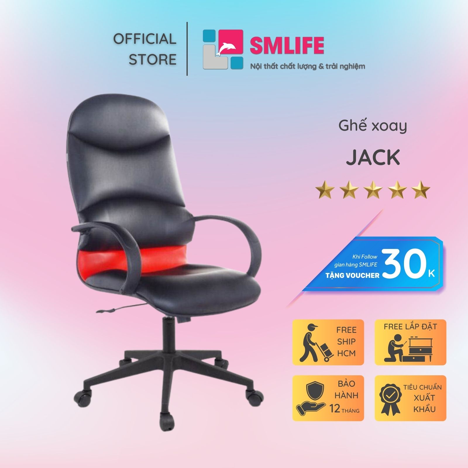 Ghế xoay văn phòng lưng cao da công nghiệp SMLIFE Jack