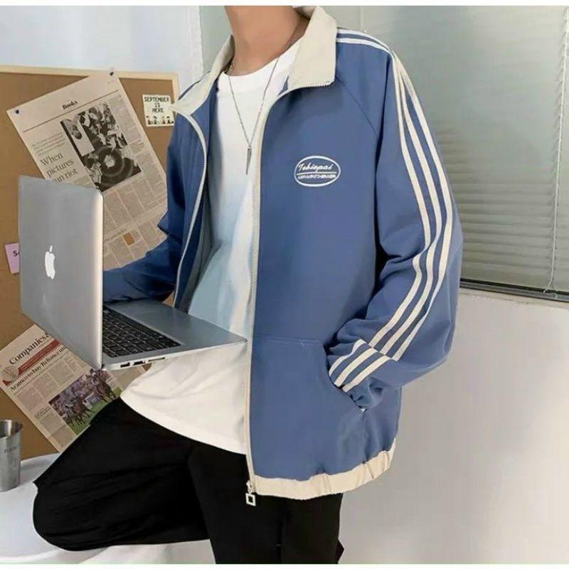 Áo khoác Dù 2 lớp in logo Ulzzang unisex Couple ,Áo Gió Bomber Jacket sọc phối màu form rộng kiểu Hàn quốc